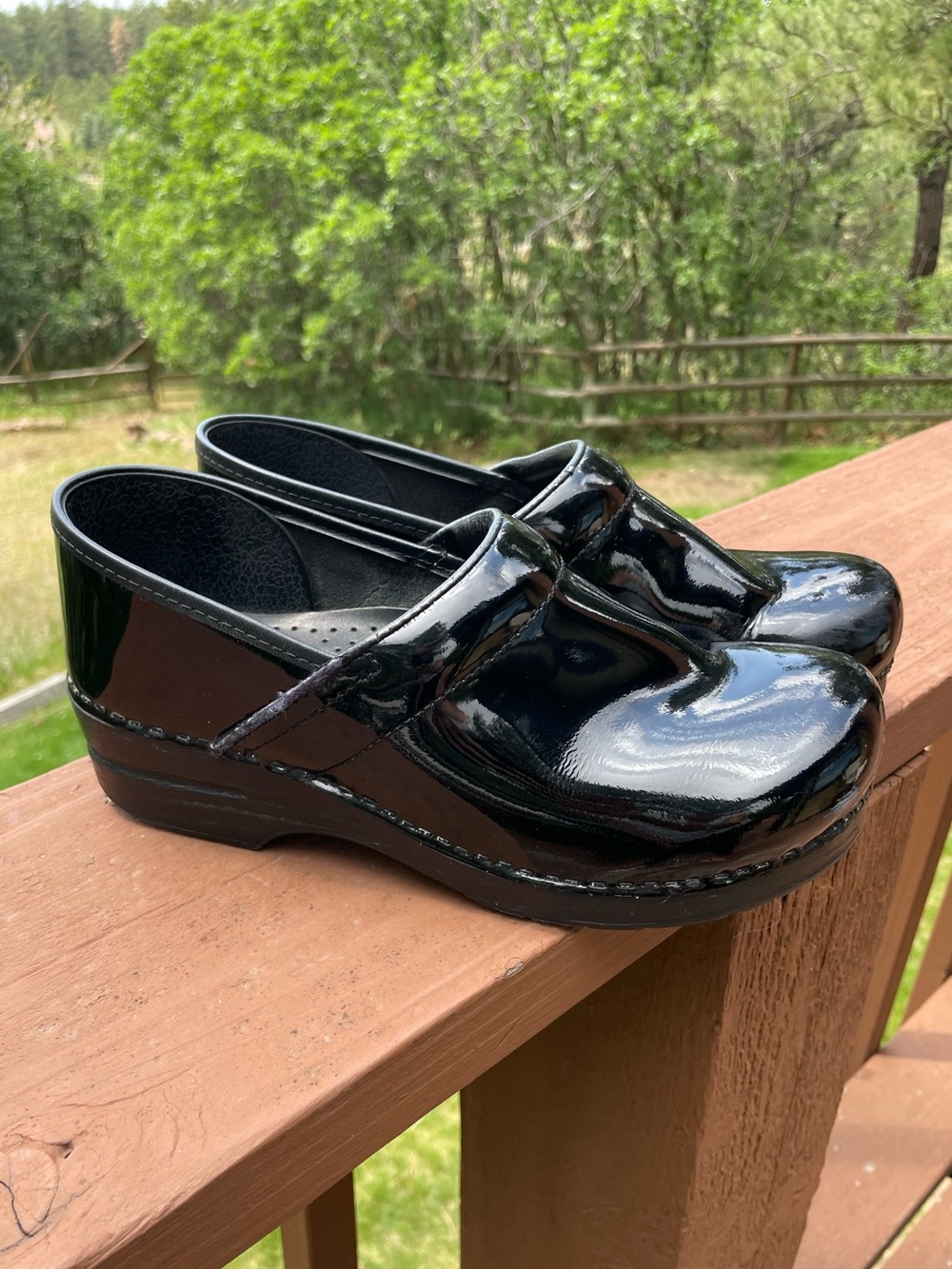 Dansko Professional Black Patent Leather Clogs - Size 40